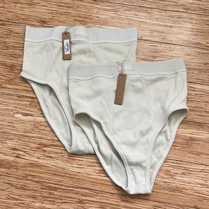 Cream Ribbed Briefs Set